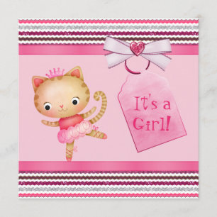 Roze prinses Ballerina Kitty Cat Baby shower Kaart