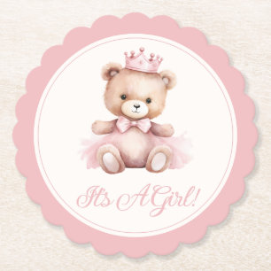 Roze Prinses Beer Baby Meisje Baby shower Kartonnen Onderzetters