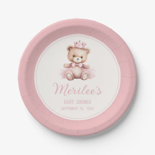 Roze Prinses Beer Baby Meisje Baby shower Papieren Bordje