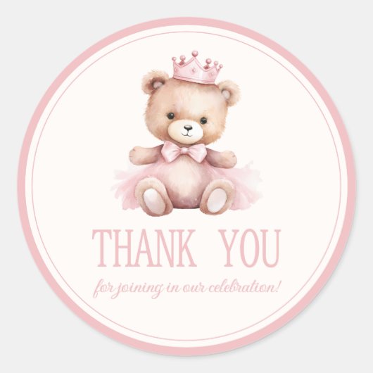 Roze Prinses Beer Baby Meisje Baby shower Ronde Sticker (Voorkant)