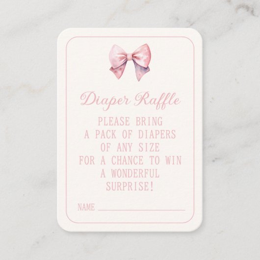 Roze Prinses Beer Boog Luier Raffle Informatiekaartje (Voorkant)