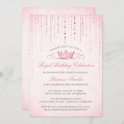 -roze prinses Birthday Kaart (Voorkant / Achterkant)