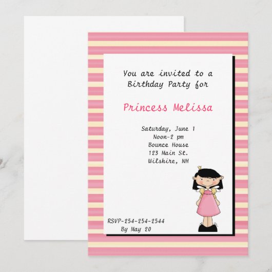 roze prinses Birthday Uitnodiging (Voorkant / Achterkant)