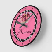Roze prinses Bling Crown & Zebra Print Clock Ronde Klok (Hoek)