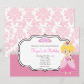 Roze prinses blond haar Damask en Pearls Kaart (Voorkant / Achterkant)