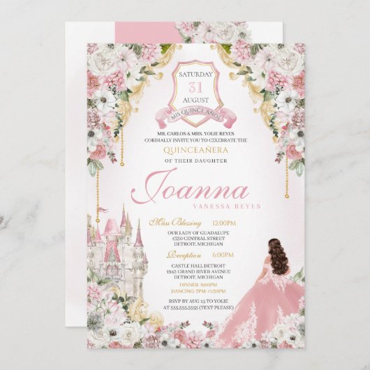 Roze Prinses Blush Goud Koninklijk Kasteel Quincea Kaart (Voorkant / Achterkant)