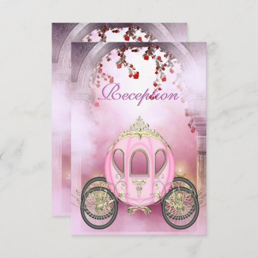 Roze prinses Carriage Enchanted Reception Card Informatiekaartje (Voorkant / Achterkant)