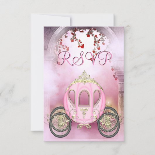 Roze prinses Carriage Enchanted RSVP Kaartje (Voorkant)