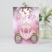 Roze prinses Carriage Enchanted RSVP Kaartje (Staand voorkant)