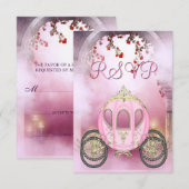Roze prinses Carriage Enchanted RSVP Kaartje (Voorkant / Achterkant)