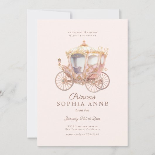 Roze Prinses Carriage Sprookje Verjaardagsfeest Kaart (Voorkant)
