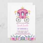 Roze Prinses Carriage Uitnodiging voor verjaardag (Voorkant / Achterkant)