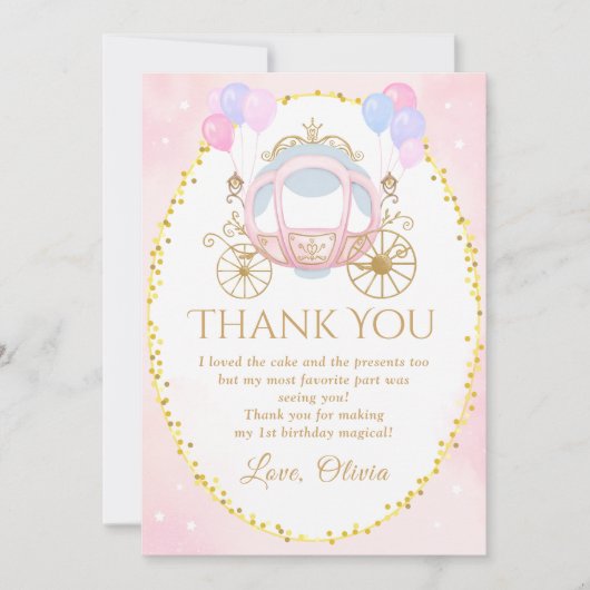 Roze Prinses Carriage Verjaardag Dank u kaart (Voorkant)