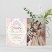 Roze Prinses Carriage Verjaardag Foto Bedankkaart (Staand voorkant)