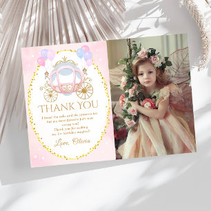 Roze Prinses Carriage Verjaardag Foto Bedankkaart