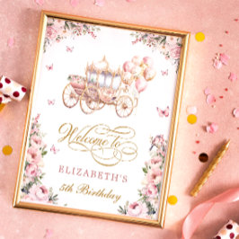Roze Prinses Carriage Verjaardagsfeestje Welkom Poster
