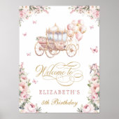 Roze Prinses Carriage Verjaardagsfeestje Welkom Poster (Voorkant)