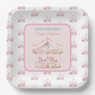 Roze Prinses Carrousel Magische 1e Verjaardag Meis Papieren Bordje