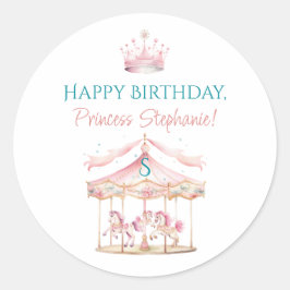 Roze Prinses Carrousel Magische 1e Verjaardag Meis Ronde Sticker
