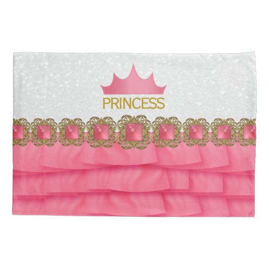 Roze prinses Crown met ruffle Print Kussensloop (Achterkant)