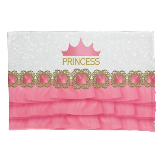 Roze prinses Crown met ruffle Print Kussensloop (Voorkant)