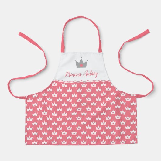 Roze prinses Crown Pattern & Name Schort (Voorkant)