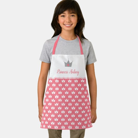 Roze prinses Crown Pattern & Name Schort (Insitu)