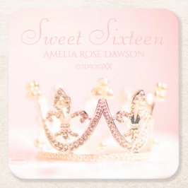  roze prinses Crown Sweet Sixteen Party Sq Kartonnen Onderzetters