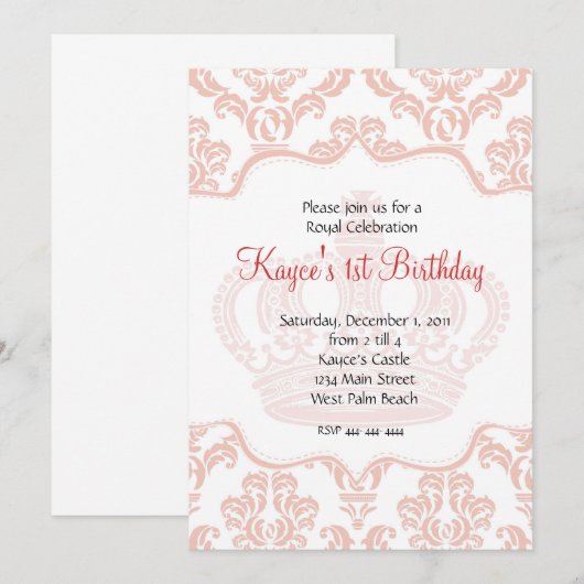 Roze Prinses Damast Kaart (Voorkant / Achterkant)