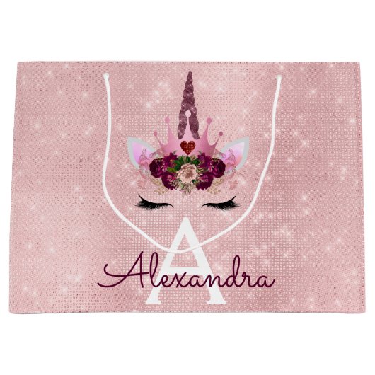 Roze Prinses Eenhoorn Roos Goud Blush Roze Glitter Groot Cadeauzakje (Voorkant)