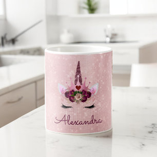 Roze Prinses Eenhoorn Roos Goud Blush Roze Glitter Koffiemok