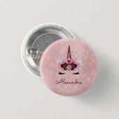 Roze Prinses Eenhoorn Roos Goud Blush Roze Glitter Ronde Button 3,2 Cm (Voorkant /achterkant)