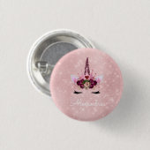Roze Prinses Eenhoorn Roos Goud Blush Roze Glitter Ronde Button 3,2 Cm (Voorkant /achterkant)