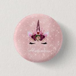 Roze Prinses Eenhoorn Roos Goud Blush Roze Glitter Ronde Button 3,2 Cm