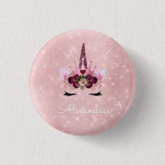 Roze Prinses Eenhoorn Roos Goud Blush Roze Glitter Ronde Button 3,2 Cm (Voorkant)