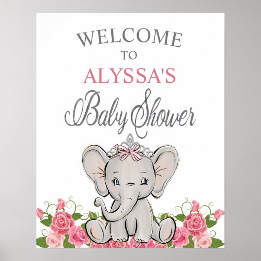 Roze prinses Elephant Tiara Baby shower Welkom Poster (Voorkant)