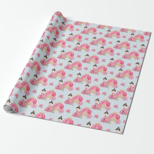Roze prinses en wagen cadeaupapier (Uitgerold)