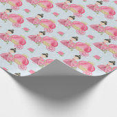 Roze prinses en wagen cadeaupapier (Hoek)