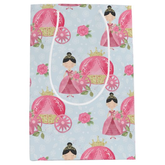 Roze prinses en wagen medium cadeauzakje (Voorkant)