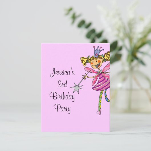roze prinses fairy 3de verjaardag kaart (Staand voorkant)