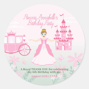 Roze Prinses Fantasy Verjaardagsfeestje Ronde Sticker