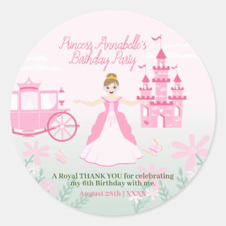 Roze Prinses Fantasy Verjaardagsfeestje Ronde Sticker