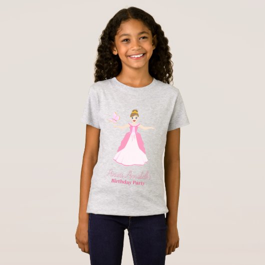 Roze Prinses Fantasy Verjaardagsfeestje T-shirt (Voorkant volledig)