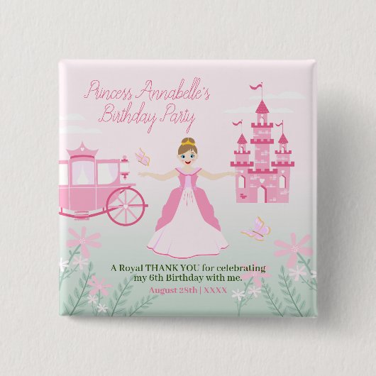 Roze Prinses Fantasy Verjaardagsfeestje Vierkante Button 5,1 Cm (Voorkant)