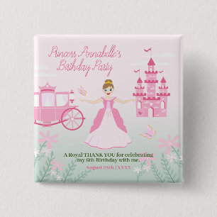 Roze Prinses Fantasy Verjaardagsfeestje Vierkante Button 5,1 Cm