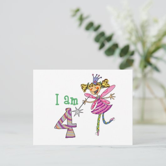 Roze prinses fee (leeftijd 4) briefkaart (Staand voorkant)