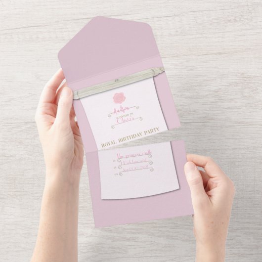 ROZE PRINSES FEESTUITNODIGING ALL IN ONE UITNODIGING (Afscheurbaar)