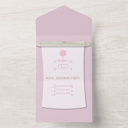 ROZE PRINSES FEESTUITNODIGING ALL IN ONE UITNODIGING (Binnen)