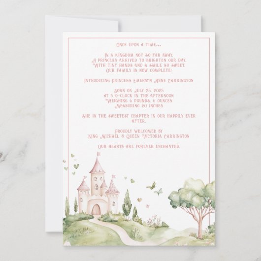 Roze Prinses Foto Meisje Geboorte Aankondiging (Achterkant)