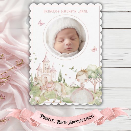 Roze Prinses Foto Meisje Geboorte Aankondiging